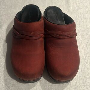 L.L. Bean Brown Leather Slip On Mules Clogs